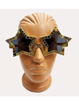 Zenvia Yıldız Şekilli Parlak Metalize Parti Gözlüğü Altın Renk 16X7 cm