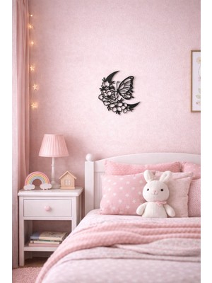 Abenova Ay ve Kelebek Figürlü Duvar Dekoru  Minimal Çiçekli Tasarım