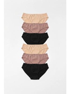 Amarelle Mila Siyah,ten,mocha Normal Bel 6'lı Paket Pamuklu Külot