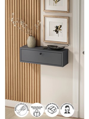 Bofigo Duvara Monte Dresuar Tek Bölmeli Dresuar Kapaklı Konsol 60 cm Antre Hol Sude Antrasit