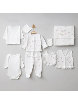 HaanBebe Be Happy Nakışlı Beyaz Bebek Seti - Dantel Detaylı Yenidoğan Takımı