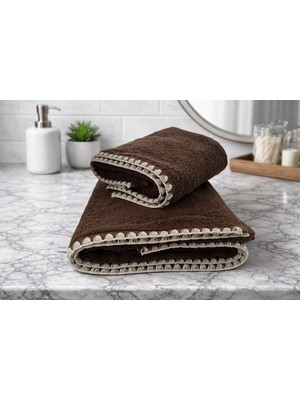 Türkühome Krem Istiridye Dikişli %100 Pamuk Yumuşak Dokulu Yüksek Su Emici 2'li Banyo Havlu SETI|50X90-70X130