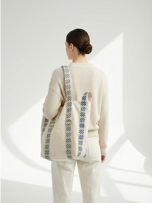 El Dokuması Kadın Omuz Çantası - Gün Batımı Şerit Çanta - 30X40X20 cm