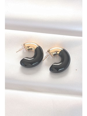 Zenvia Ccb Siyah Gold Çift Renk Küpe - TJ-BKP8875