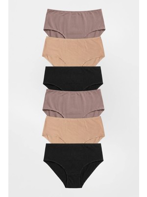 Amarelle Mila Siyah,ten,mocha Yüksek Bel 6'lı Paket Pamuklu Külot