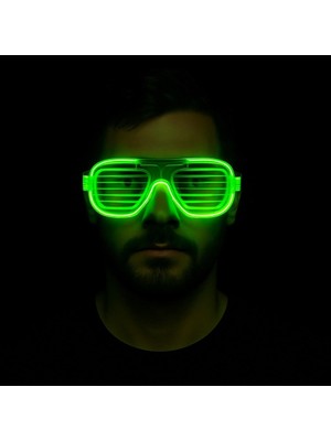 Zenvia Yeşil LED Işıklı Parti Gözlüğü – Neon Glow Şerit Gözlük 3 Modlu