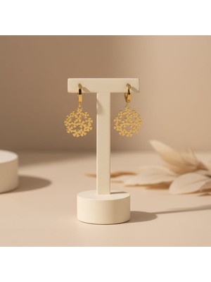 Allivo Altın Renk Çiçek Desenli Sallantılı Çelik Küpe