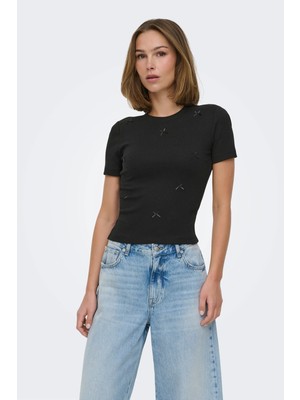 Only Onlfemke Pamuklu Slim Fit Fiyonk Detaylı Bisiklet Yaka T Shirt Bayan T Shirt 15369336