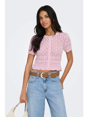 Only Onlelke Pamuklu Cropped Fit Inci Süslemeli Bisiklet Yaka Triko Bayan Triko 15363050