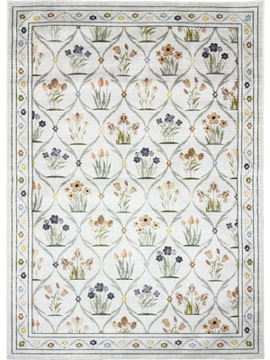 Kilim Home Flora Garden Pastel Çiçek Desenli Yıkanabilir Pamuk Taban Modern Halı 449