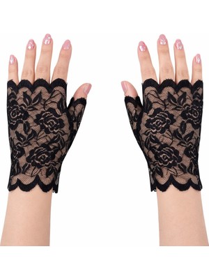 Zenvia Siyah Dantel Parmaksız Kısa Eldiven