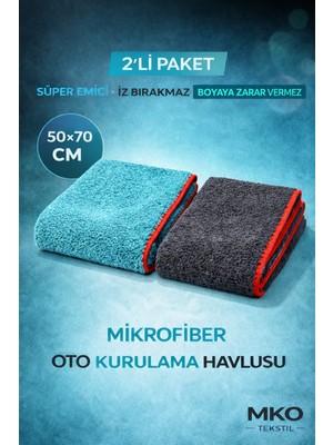 50 x 70 cm Mikrofiber Büyük Boy Süper Emici Oto Kurulama Havlusu 2'li Paket