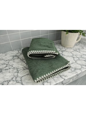 Türkühome Krem Istiridye Dikişli %100 Pamuk Yumuşak Dokulu Yüksek Su Emici 2'li Banyo Havlu SETI|50X90-70X130