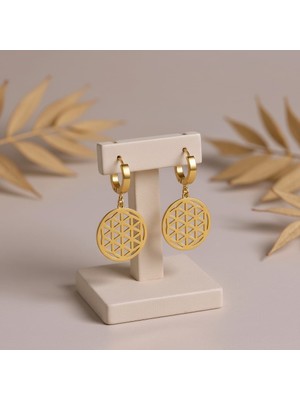 Allivo Altın Renk Geometrik Desenli Sallantılı Çelik Küpe