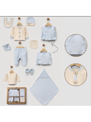 HaanBebe 10 Parça Pamuklu Erkek Bebek Hastane Çıkışı Seti -   (Kutulu)  Jakarlı Ayıcık Desenli