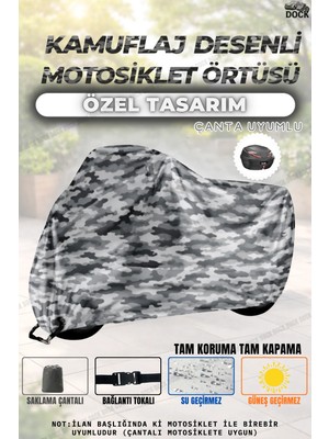 Dock Kamuflaj Desenli Yuki Legend 50  Kilit ve Çanta Uyumlu Motosiklet Brandası(Tam Koruma)