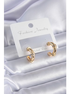 Zenvia Gold Renk Zirkon Taş Detay Halka Model Pirinç Kadın Küpe - TJ-BKP7855