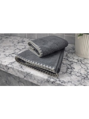 Türkühome Krem Istiridye Dikişli %100 Pamuk Yumuşak Dokulu Yüksek Su Emici 2'li Banyo Havlu SETI|50X90-70X130