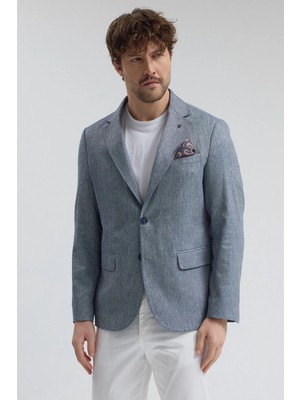 Frappoli Victor Erkek Vizon Pamuk Karışımlı Yarım Astarlı Kapak Cepli Mono Yaka Spor Blazer Ceket