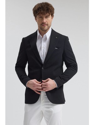 Frappoli Pique Erkek Yeşil Sivri Yaka Esnek Poliviskon Kumaşlı Slim Fit Spor Blazer Ceket