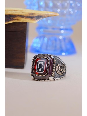 İnnuendo Jewelry 925 Ayar Gümüş Dikdirtgen Ay Yıldız Çift Başlı Kartal Yüzük
