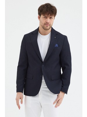 Frappoli Sorex Erkek Siyah Poliviskon Kumaşlı Slim Fit Kendinden Mendilli Mono Yaka Spor Blazer Ceket