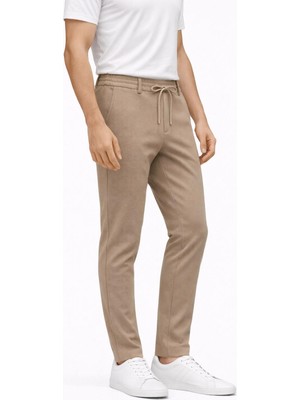Yazı Erkek Slim Fit Dar Kesim Beli Bağlamalı Yan Cepli Casual Jogger Pantolon