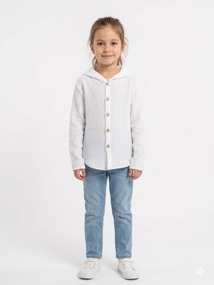 Müslin Çocuk Gömleği Uzun Kollu Kapüşonlu