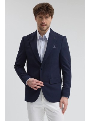 Frappoli Pique Erkek Yeşil Sivri Yaka Esnek Poliviskon Kumaşlı Slim Fit Spor Blazer Ceket