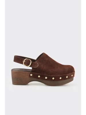 Elle Kahve Deri Kadın Terlik