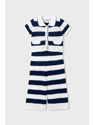 Mayoral Kız Çocuk Çizgili Ajurlu Triko Pantolon ve Hırka Takımı - Mavi