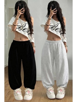 Vladivosto Paçası Lastikli Yüksek Bel Mevsimlik Ekstra Bol Kalıp Büyük Beden Oversize Baggy Eşofman Altı