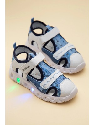 Dilimler Ayakkabı Şirinbebe Ortopedik Erkek Çocuk Sandalet Beyaz Işıklı Taban Cırtlı Önü Kapalı