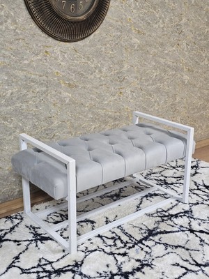 Sevinç Mobilya Beyaz Boyalı Metal 80 cm Puf Bench - Antre Puf - Hol Bench - Puf - Oturak - Bench