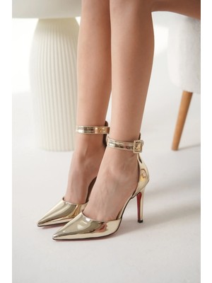 Ayakkabı Ateşi Altın Ayna  Sivri Burun Kadın Topuklu Ayakkabı Stiletto Sages