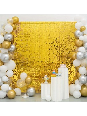 Zenvia Altın Gold Renk Dikdörtgen Kesim Parlak Sim Görünümlü Fon Perde Dekor 1x2 Metre