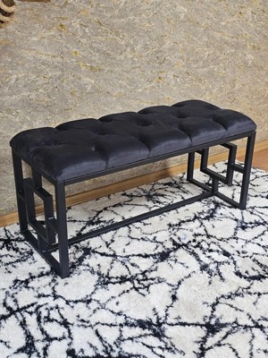 Sevinç Mobilya Siyah Boyalı Içi Kareli Diktörtgen 100 cm x 40 cm Oturak Puf - Bench - Makyaj Oturağı - Oturak