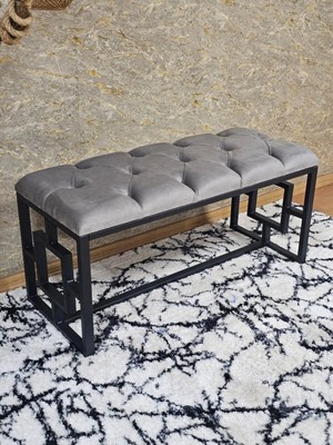 Sevinç Mobilya Siyah Boyalı Içi Kareli Diktörtgen 100 cm x 40 cm Oturak Puf - Bench - Makyaj Oturağı - Oturak