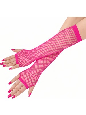Zenvia 80’ler 90’lar Retro Neon Fuşya Şeker Pembesi File Parmaksız Eldiven 26 cm