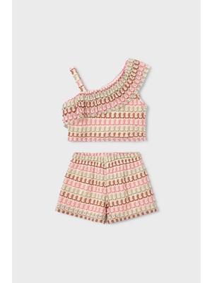 Mayoral Kız Çocuk Asimetrik Top ve Şort Takımı - Turuncu