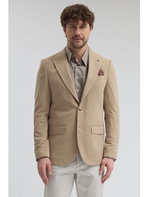 Frappoli Pique Erkek Yeşil Sivri Yaka Esnek Poliviskon Kumaşlı Slim Fit Spor Blazer Ceket