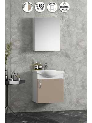 Özceden Yıldız 45 cm Beyaz-Selenit Mdf Seramik Lavabolu Asma Banyo Dolabı Takımı