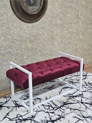 Sevinç Mobilya Beyaz Boyalı Metal 80 cm Puf Bench - Antre Puf - Hol Bench - Puf - Oturak - Bench
