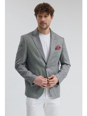 Frappoli Victor Erkek Vizon Pamuk Karışımlı Yarım Astarlı Kapak Cepli Mono Yaka Spor Blazer Ceket