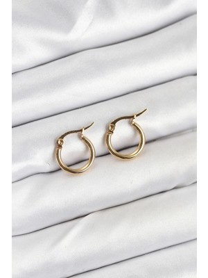Zenvia 316L Çelik Gold Renk 12 mm Halka Kadın Küpe - TJ-BKP11224