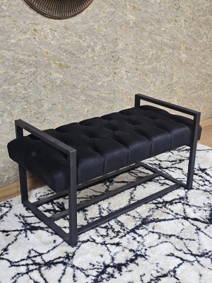 Sevinç Mobilya Siyah Boyalı Metal 80 cm Puf Bench - Antre Puf - Hol Bench - Puf - Oturak - Bench