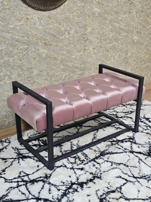 Sevinç Mobilya Siyah Boyalı Metal 80 cm Puf Bench - Antre Puf - Hol Bench - Puf - Oturak - Bench
