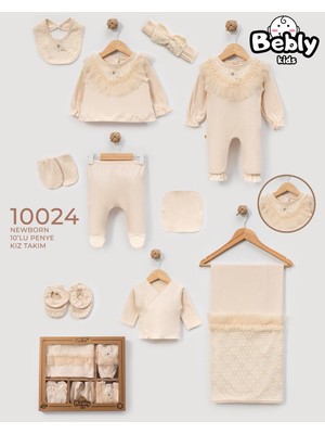 HaanBebe Yeni Doğan Kız Bebek 10’lu Penye Hastane Çıkışı Seti - Ekru Dantelli & Tüllü