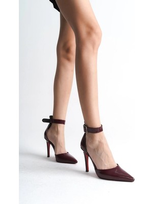 Ayakkabı Ateşi Bordo Rugan Sivri Burun Kadın Topuklu Ayakkabı Stiletto Sages