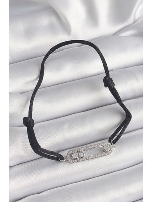 Zenvia Siyah Renk Ipli Asansör Zirkon Taşlı Gümüş Messika Model Kadın Bileklik - TJ-BB6580